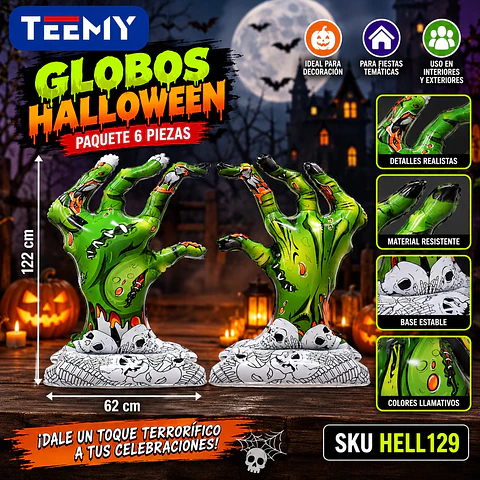 GLOBOS HALLOWEEN PAQUETE 6 PIEZAS, MEDIDAS 122 CM X 62 CM (HELL129)