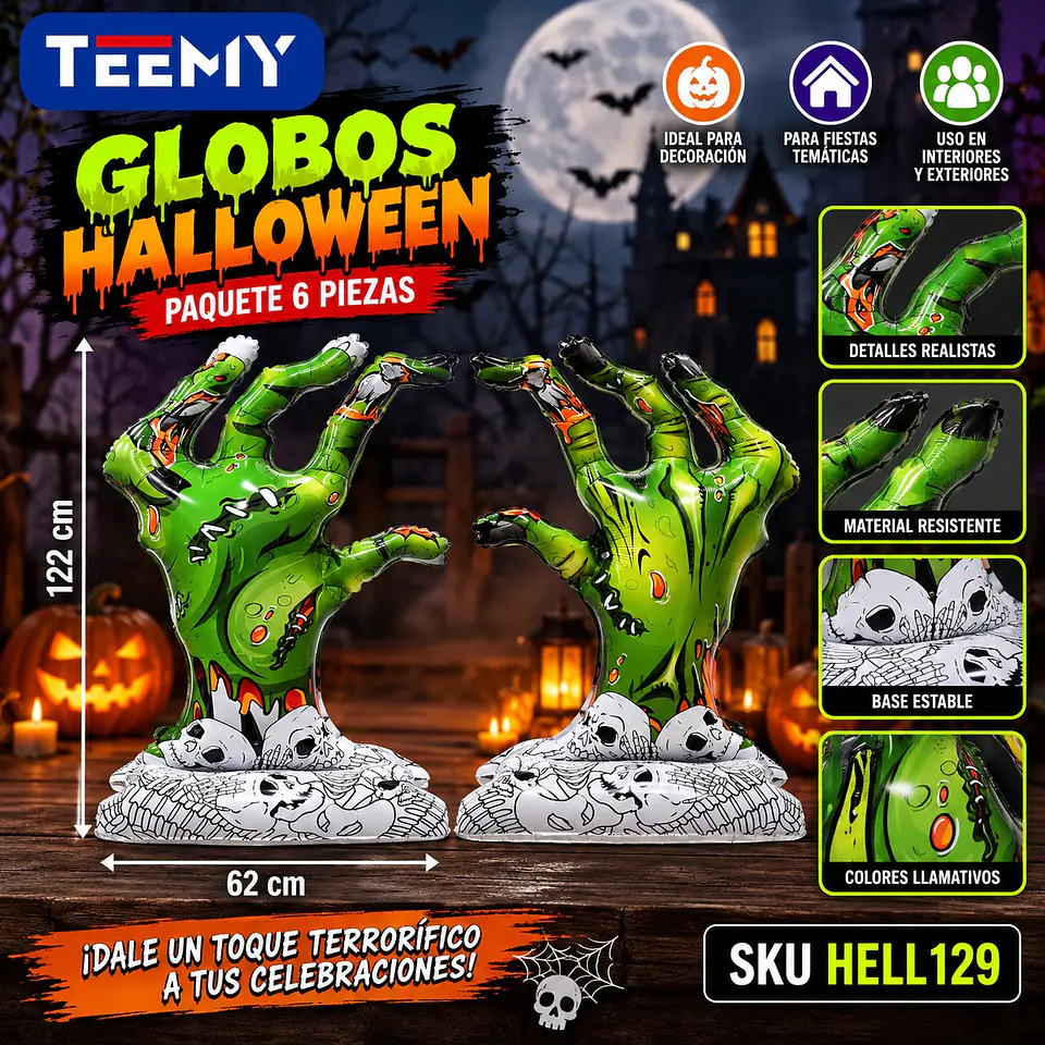GLOBOS HALLOWEEN PAQUETE 6 PIEZAS, MEDIDAS 122 CM X 62 CM (HELL129) 1