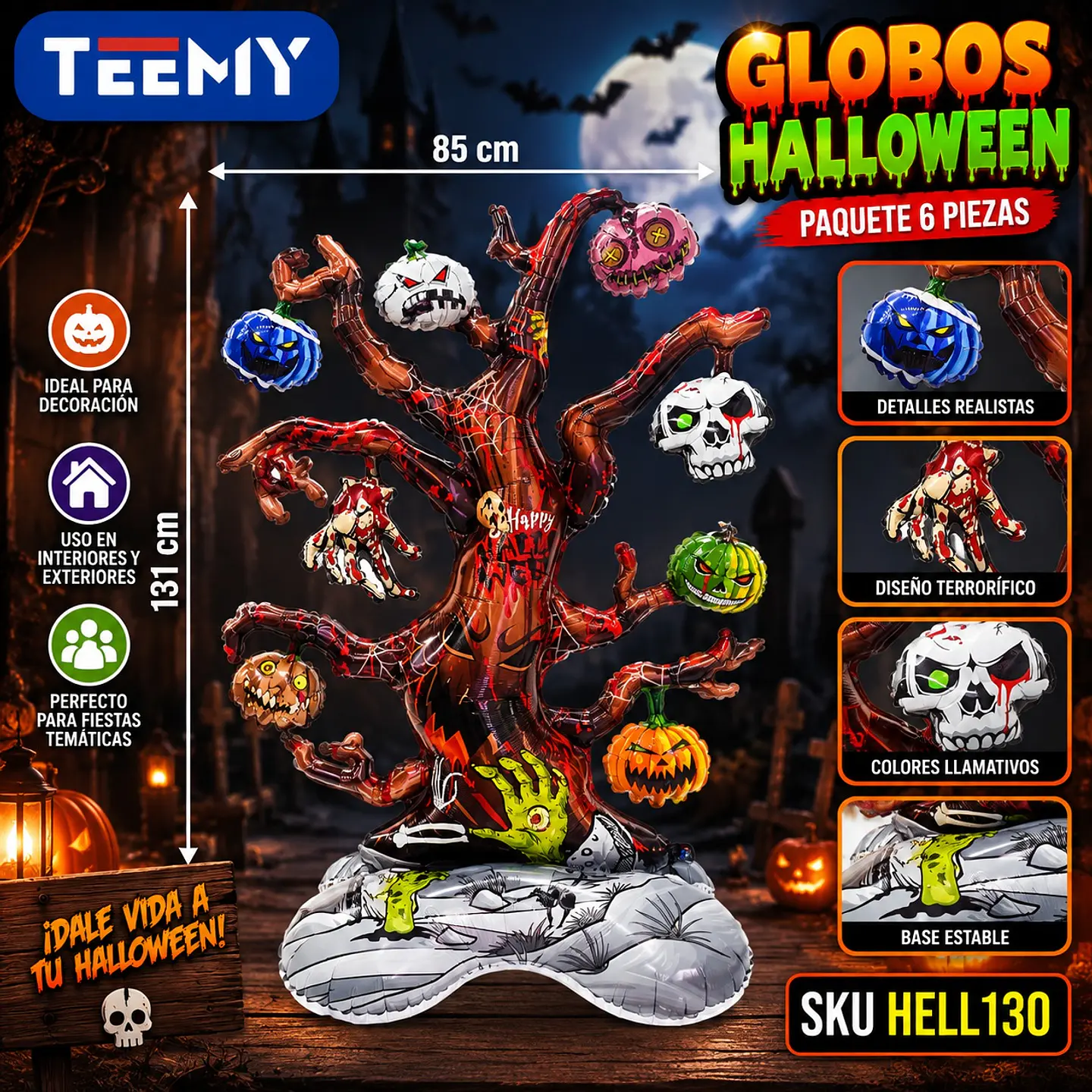 GLOBOS HALLOWEEN PAQUETE 6 PIEZAS MEDIDAS 131 X 85 (HELL130) 1
