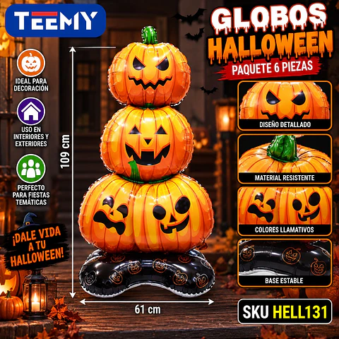 GLOBOS HALLOWEEN PAQUETE 6 PIEZAS, MEDIDAS 109 CM X 61 CM (HELL131)