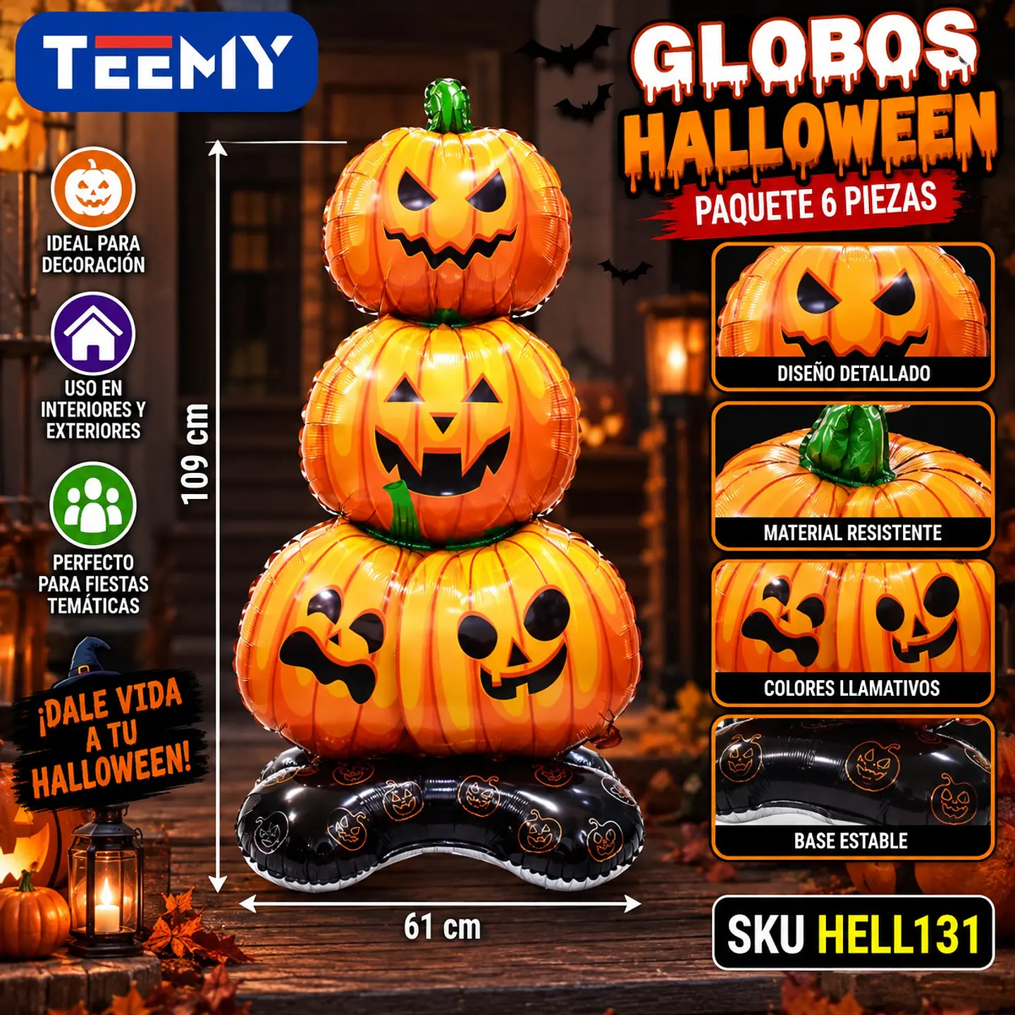 GLOBOS HALLOWEEN PAQUETE 6 PIEZAS, MEDIDAS 109 CM X 61 CM (HELL131) 1