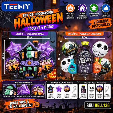 GLOBOS HALLOWEEN PAQUETE 6 PIEZAS (HELL136)