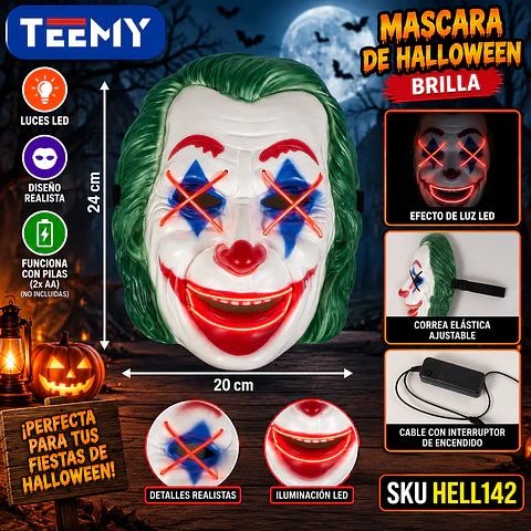 MASCARA DE HALLOWEEN BRILLA, 3 DEL MISMO POR MAYOR  (HELL142)
