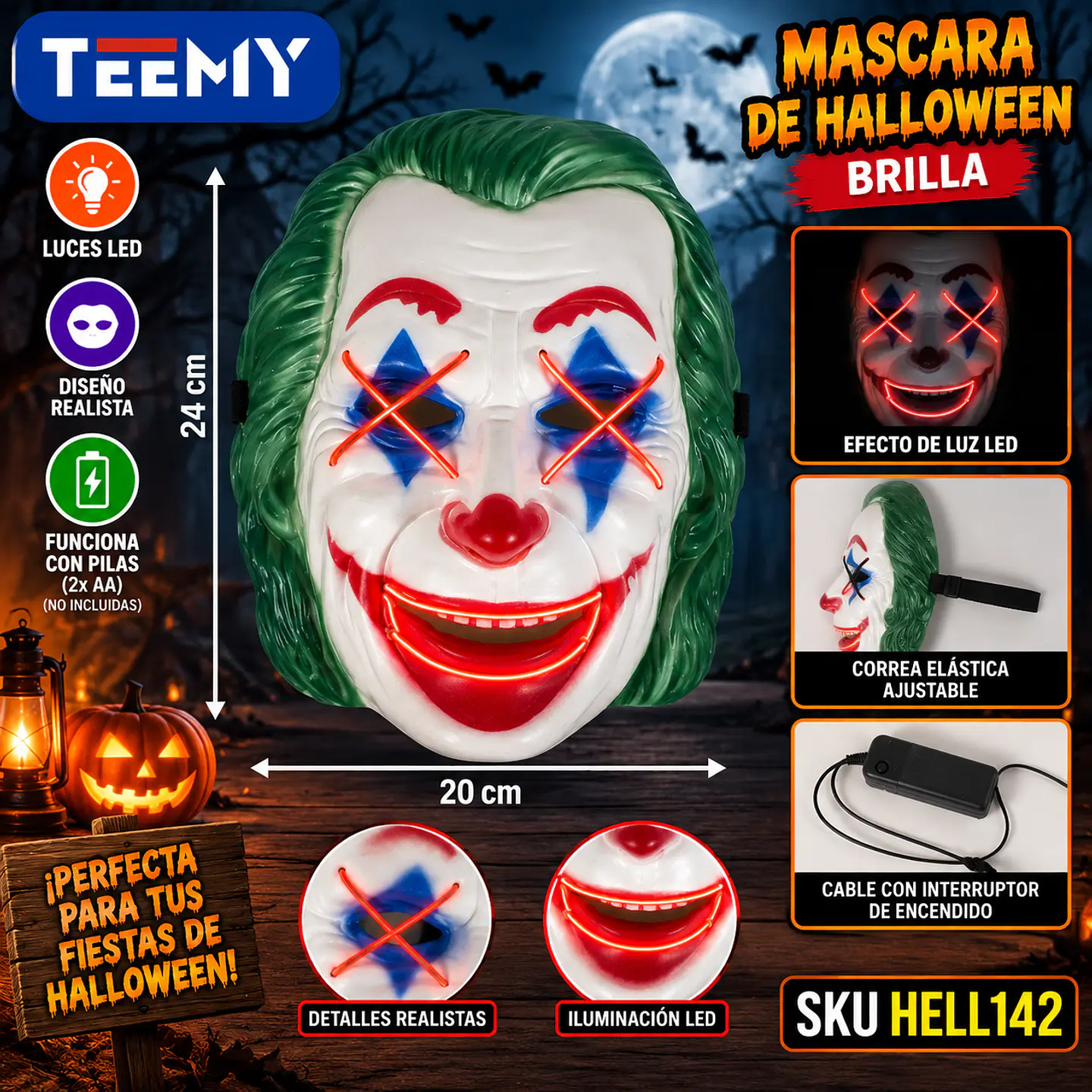 MASCARA DE HALLOWEEN BRILLA, 3 DEL MISMO POR MAYOR  (HELL142) 1