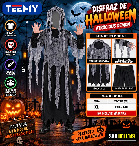 DISFRAZ HALLOWEEN  , 3 DEL MISMO POR MAYOR  (HELL149)