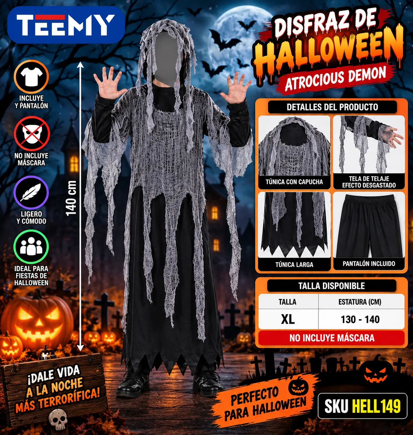 DISFRAZ HALLOWEEN  , 3 DEL MISMO POR MAYOR  (HELL149) 1