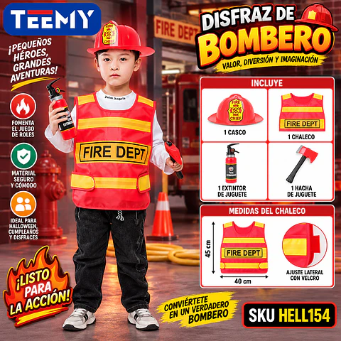 DISFRAZ HALLOWEEN BOMBERO, 3 DEL MISMO POR MAYOR  (HELL154)