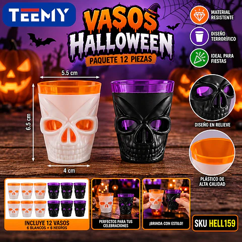 VASOS HALLOWEEN PAQUETE 12 PIEZAS (HELL159)