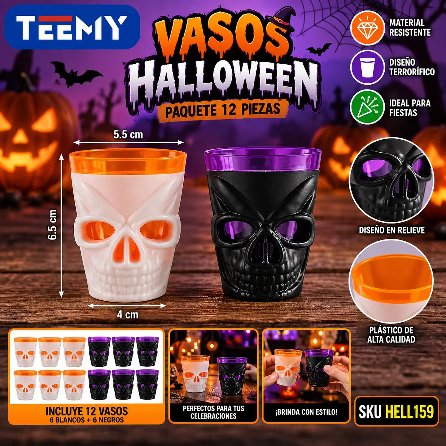 VASOS HALLOWEEN PAQUETE 12 PIEZAS (HELL159) 1