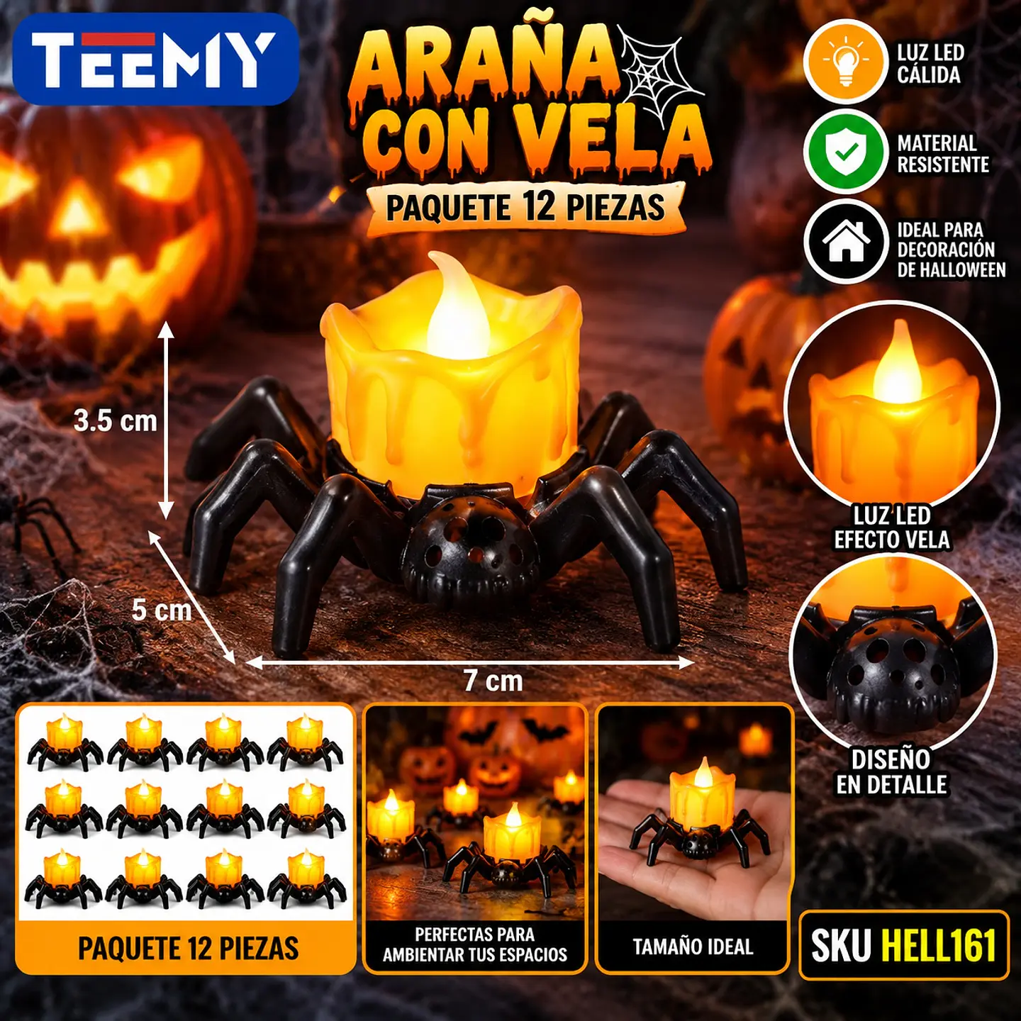 ARAÑA CON VELA PAQUETE 12 PIEZAS (HELL161) 1