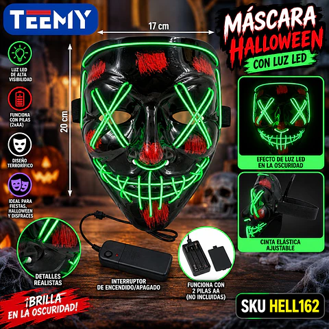 MASCARA DE HALLOWEEN BRILLA  , 3 DEL MISMO POR MAYOR  (HELL162)