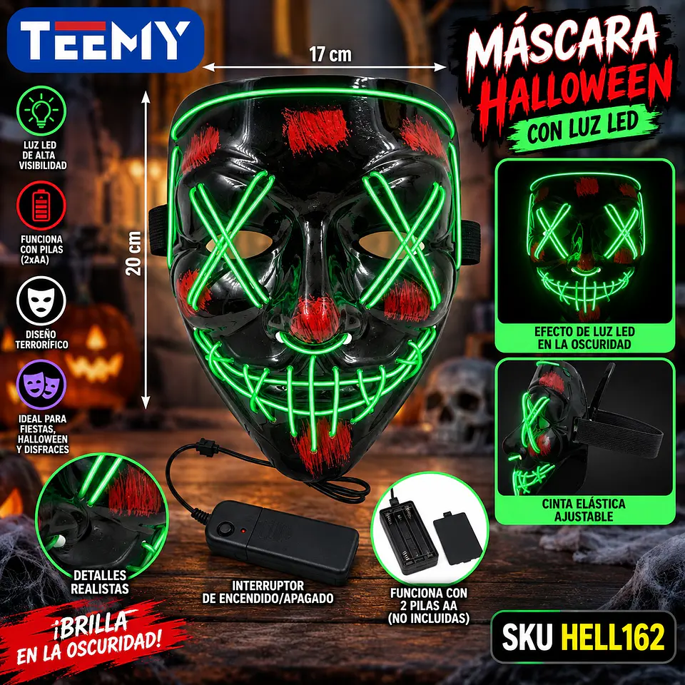 MASCARA DE HALLOWEEN BRILLA  , 3 DEL MISMO POR MAYOR  (HELL162) 1