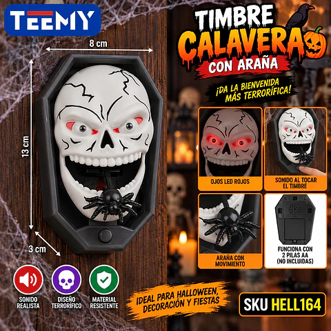 TIMBRE CALABERA CON ARAÑA, 3 DEL MISMO POR MAYOR  (HELL164)