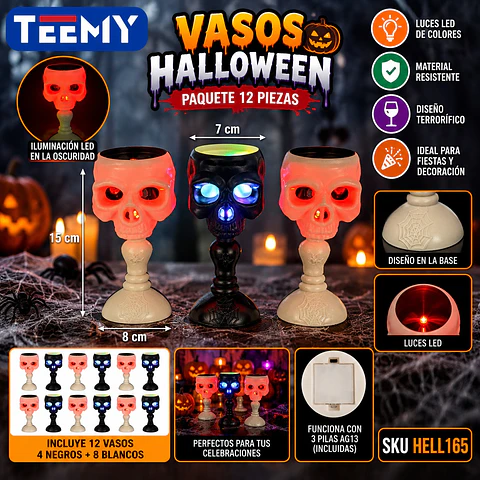 VASOS HALLOWEEN PAQUETE 12 PIEZAS (HELL165)