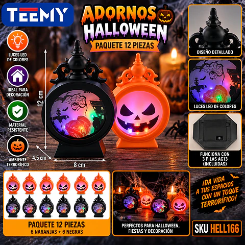 ADORNOS HALLOWEEN PAQUETE 12 PIEZAS (HELL166)