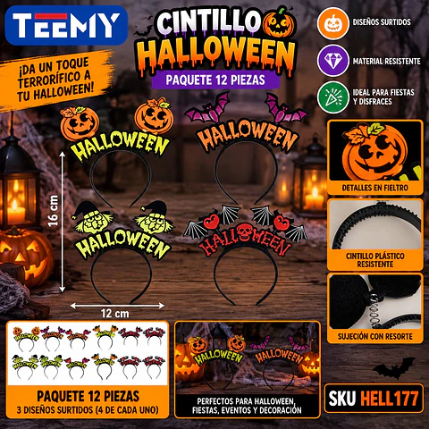 CINTILLO HALLOWEEN PAQUETE 12 PIEZAS (HELL177)