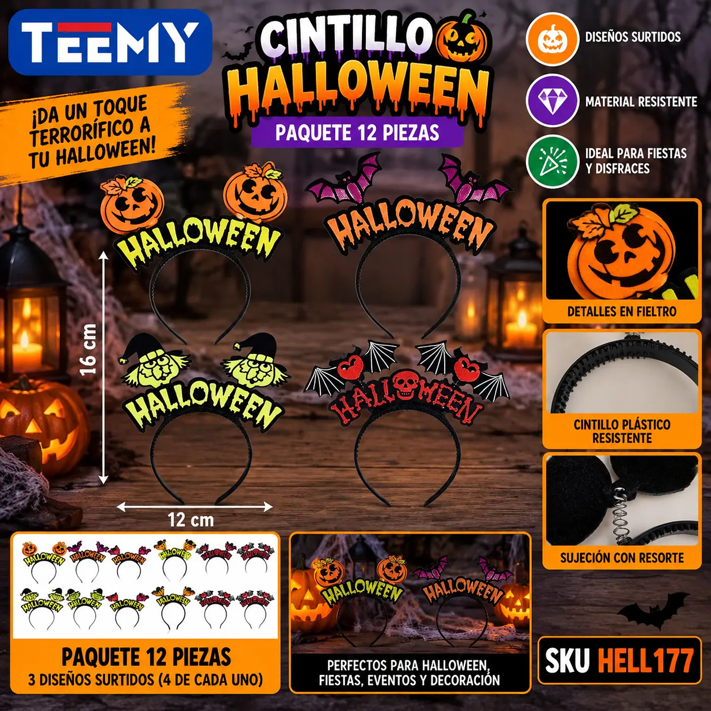 CINTILLO HALLOWEEN PAQUETE 12 PIEZAS (HELL177) 1