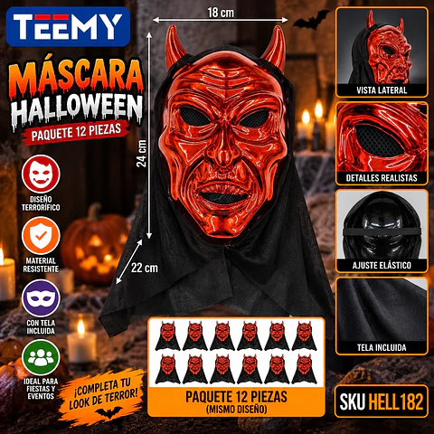 MASCARA HALLOWEEN PAQUETE 12 PIEZAS (HELL182)