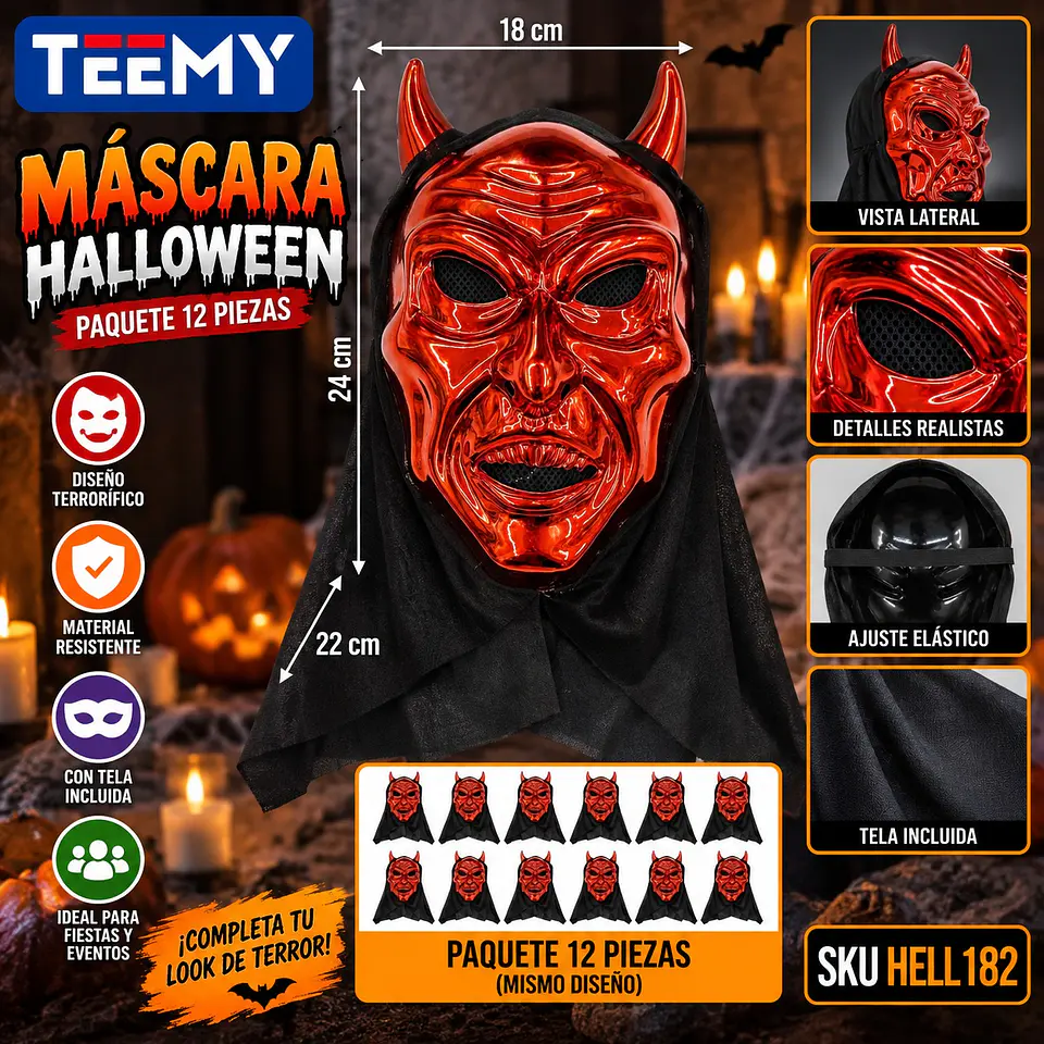 MASCARA HALLOWEEN PAQUETE 12 PIEZAS (HELL182) 1