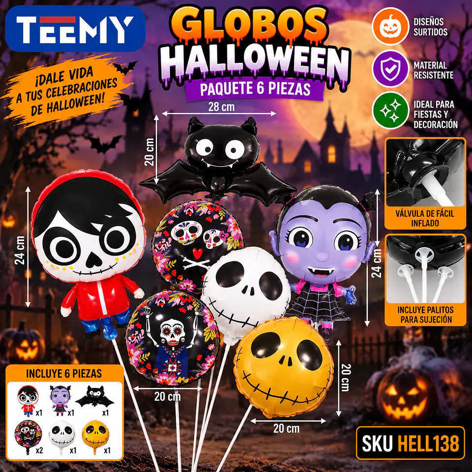 GLOBOS HALLOWEEN, PAQUETE 6 PIEZAS (HELL138) 1