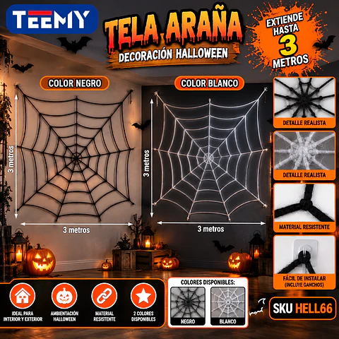 TELA ARAÑA 3 METROS ,3 DEL MISMO POR MAYOR  (HELL66)