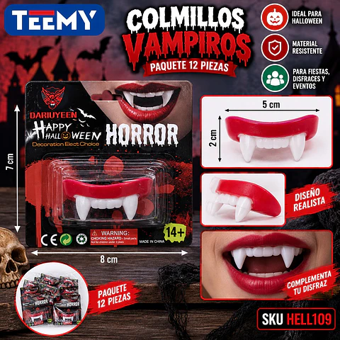COLMILLOS VAMPIROS PAQUETE 12 PIEZAS (HELL109)
