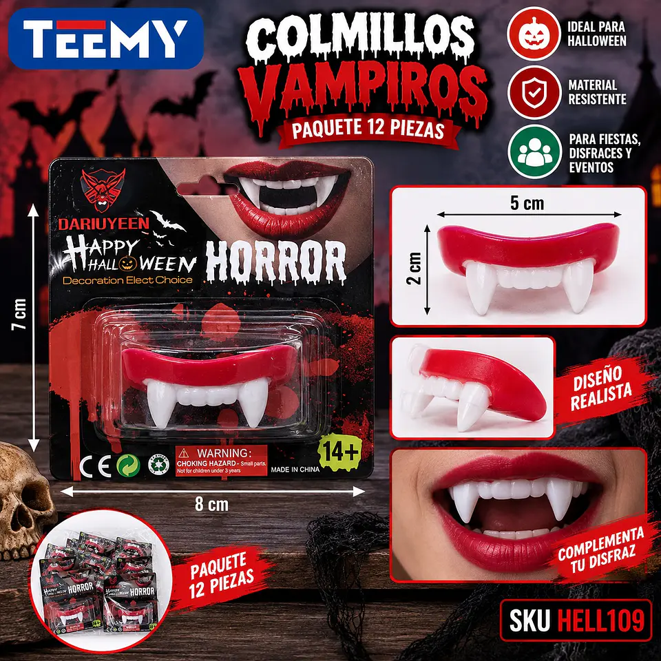COLMILLOS VAMPIROS PAQUETE 12 PIEZAS (HELL109) 1