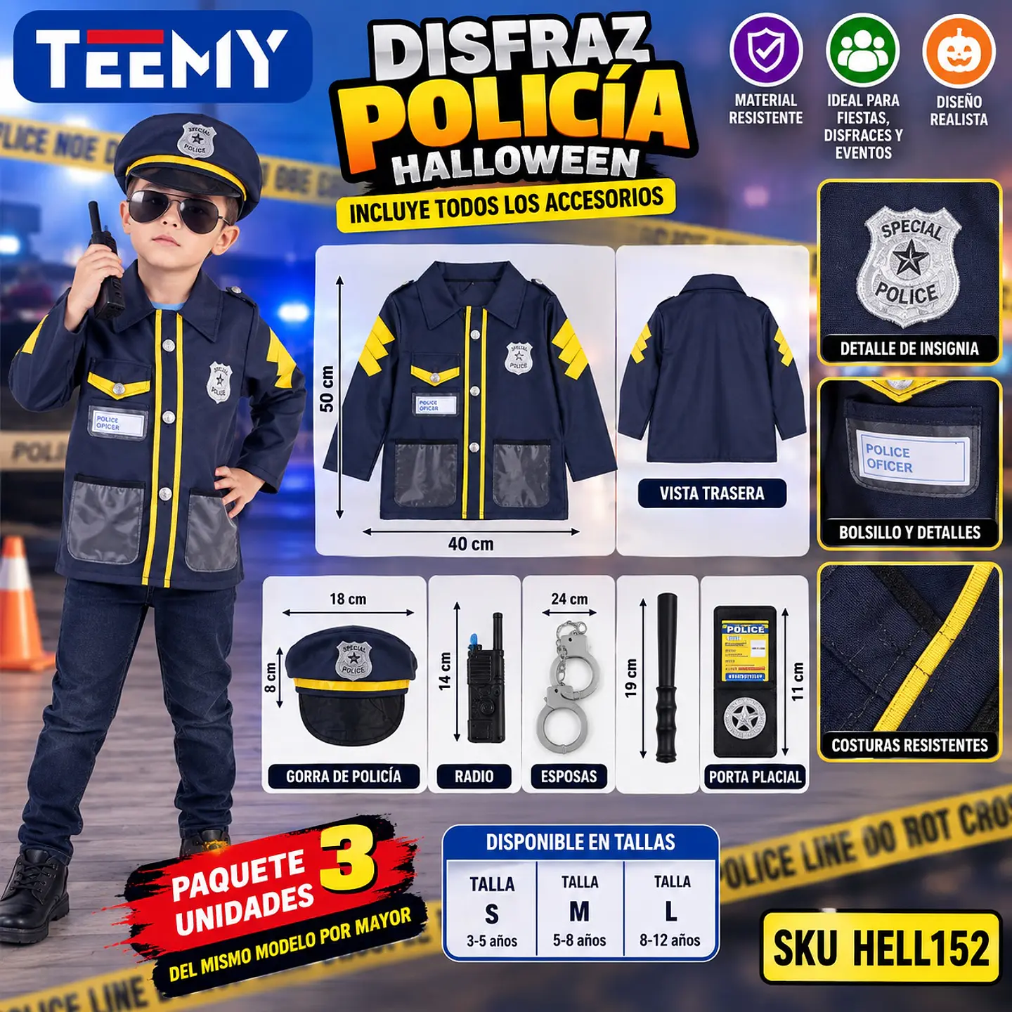 DISFRAZ POLICIA HALLOWEEN , 3 DEL MISMO POR MAYOR  (HELL152) 1