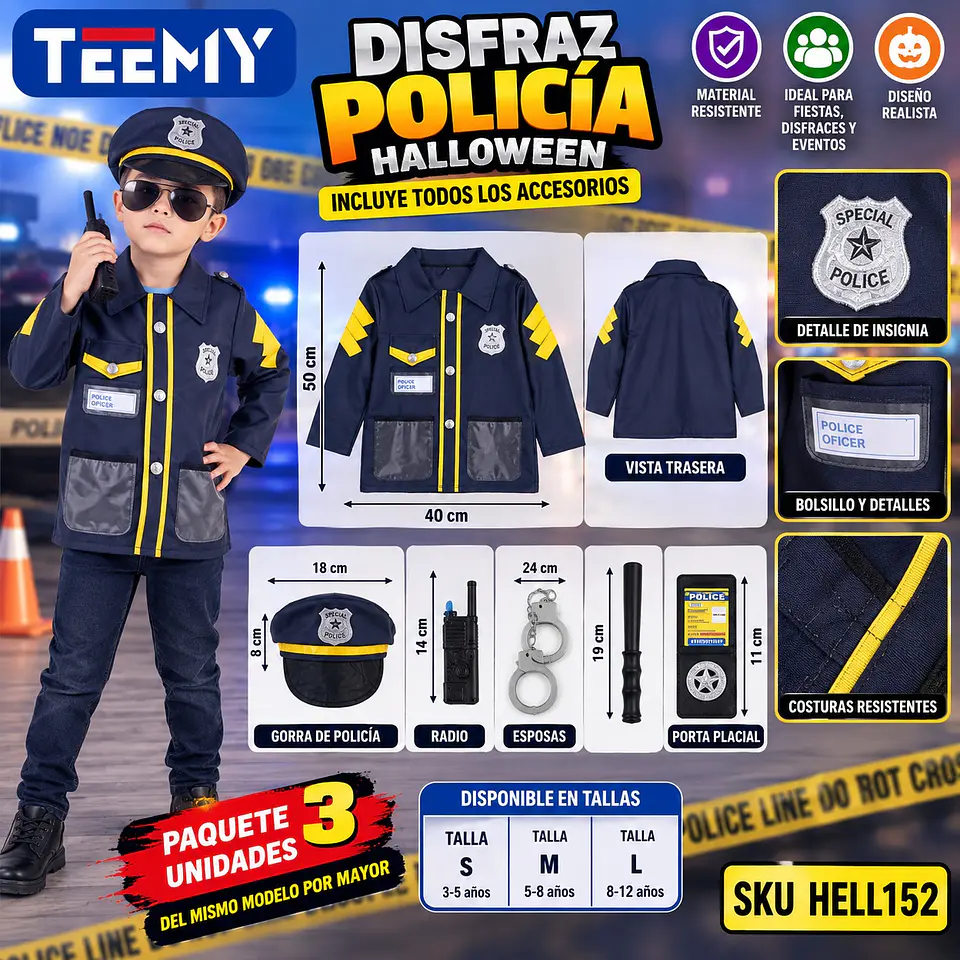 DISFRAZ POLICIA HALLOWEEN , 3 DEL MISMO POR MAYOR  (HELL152) 1