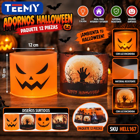 ADORNOS HALLOWEEN PAQUETE 12 PIEZAS (HELL167)