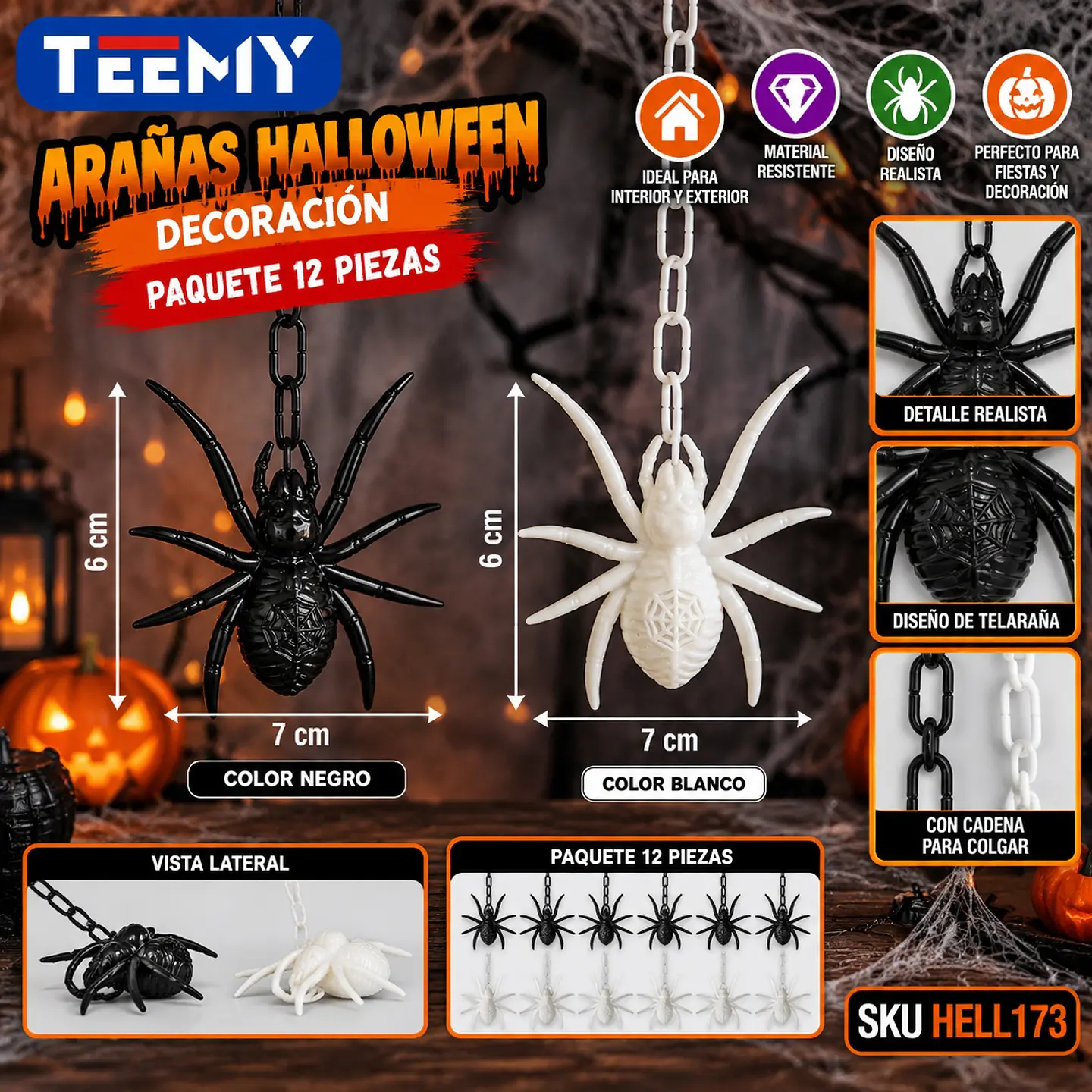 ARAÑAS HALLOWEEN DECORACION PAQUETE 12 PIEZAS (HELL173) 1