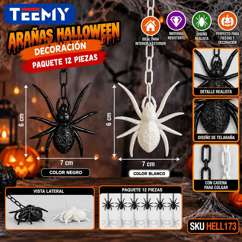 ARAÑAS HALLOWEEN DECORACION PAQUETE 12 PIEZAS (HELL173) 1
