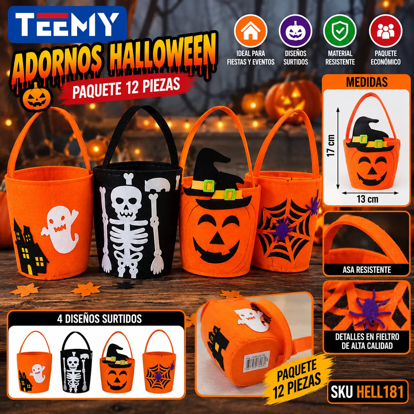 ADORNOS HALLOWEEN PAQUETE 12 PIEZAS (HELL181) 1