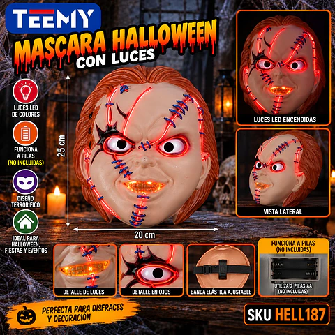 MASCARA DE HALLOWEEN CON LUCES , 3 DEL MISMO POR MAYOR  (HELL187)