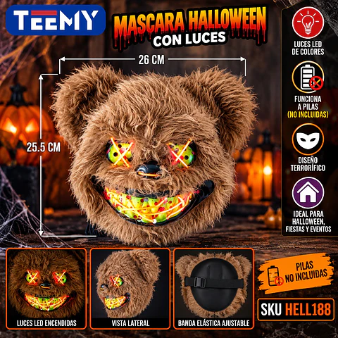 MASCARA DE HALLOWEEN CON LUCES  , 3 DEL MISMO POR MAYOR  (HELL188)