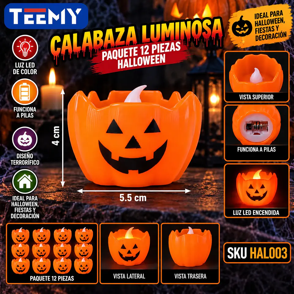 CALABAZA LUMINOSA PAQUETE 12 PIEZAS HALLOWEEN (HAL003) 1