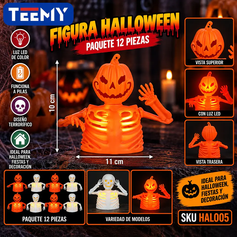 CALABERA LUMINOSA PAQUETE 12 PIEZAS HALLOWEEN (HAL005) 1