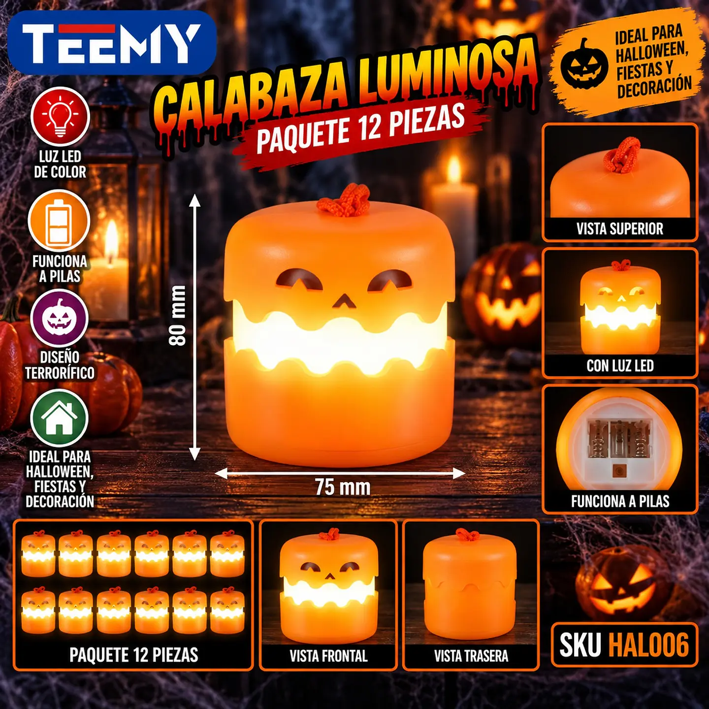 CALABERA LUMINOSA PAQUETE 12 PIEZAS (HAL006) 1