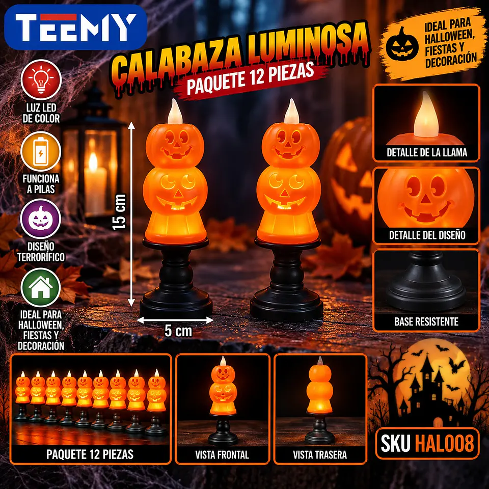 CALABAZA LUMINOSA PAQUETE 12 PIEZAS HALLOWEEN (HAL008) 1