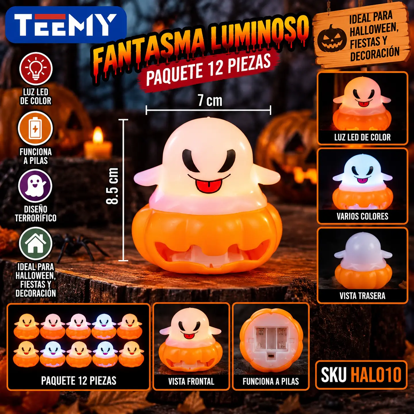 FANTASMITA LUMINOSO PAQUETE 12 PIEZAS (HAL010) 1