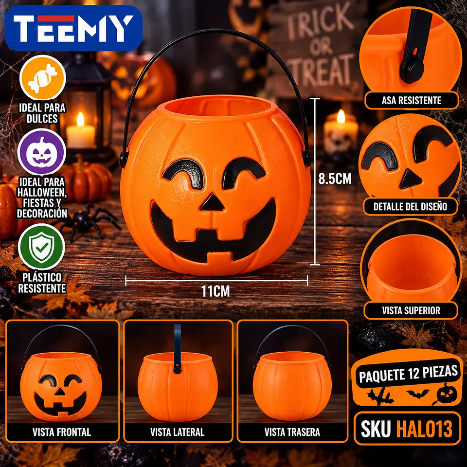 BALDE DE DULCES CALABAZA HALLOWEEN 17CM , 3 DEL MISMO POR MAYOR  (HAL013) 1