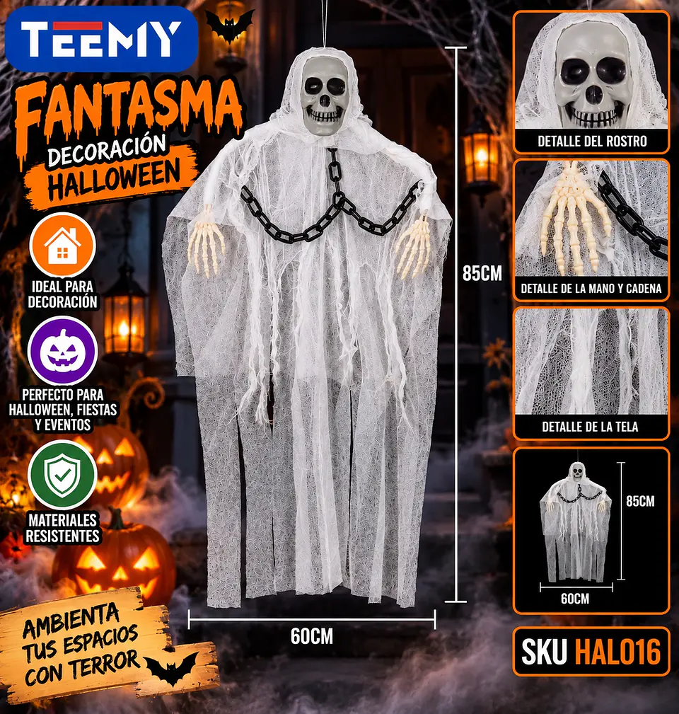 FANTASMA  DECORACION HALLOWEEN , 3 DEL MISMO POR MAYOR  (HAL016) 1