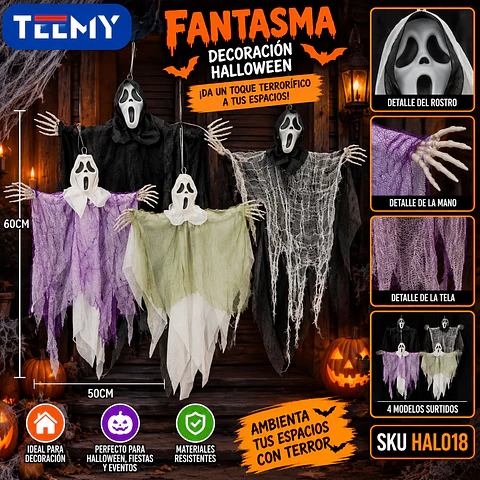 FANTASMA  DECORACION HALLOWEEN , 3 DEL MISMO POR MAYOR  (HAL018)