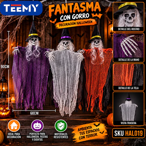 FANTASMA  DECORACION HALLOWEEN , 3 DEL MISMO POR MAYOR  (HAL019)