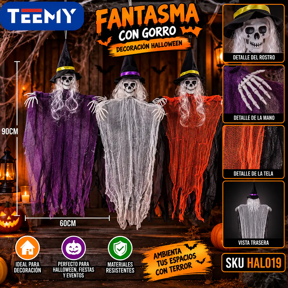 FANTASMA  DECORACION HALLOWEEN , 3 DEL MISMO POR MAYOR  (HAL019) 1