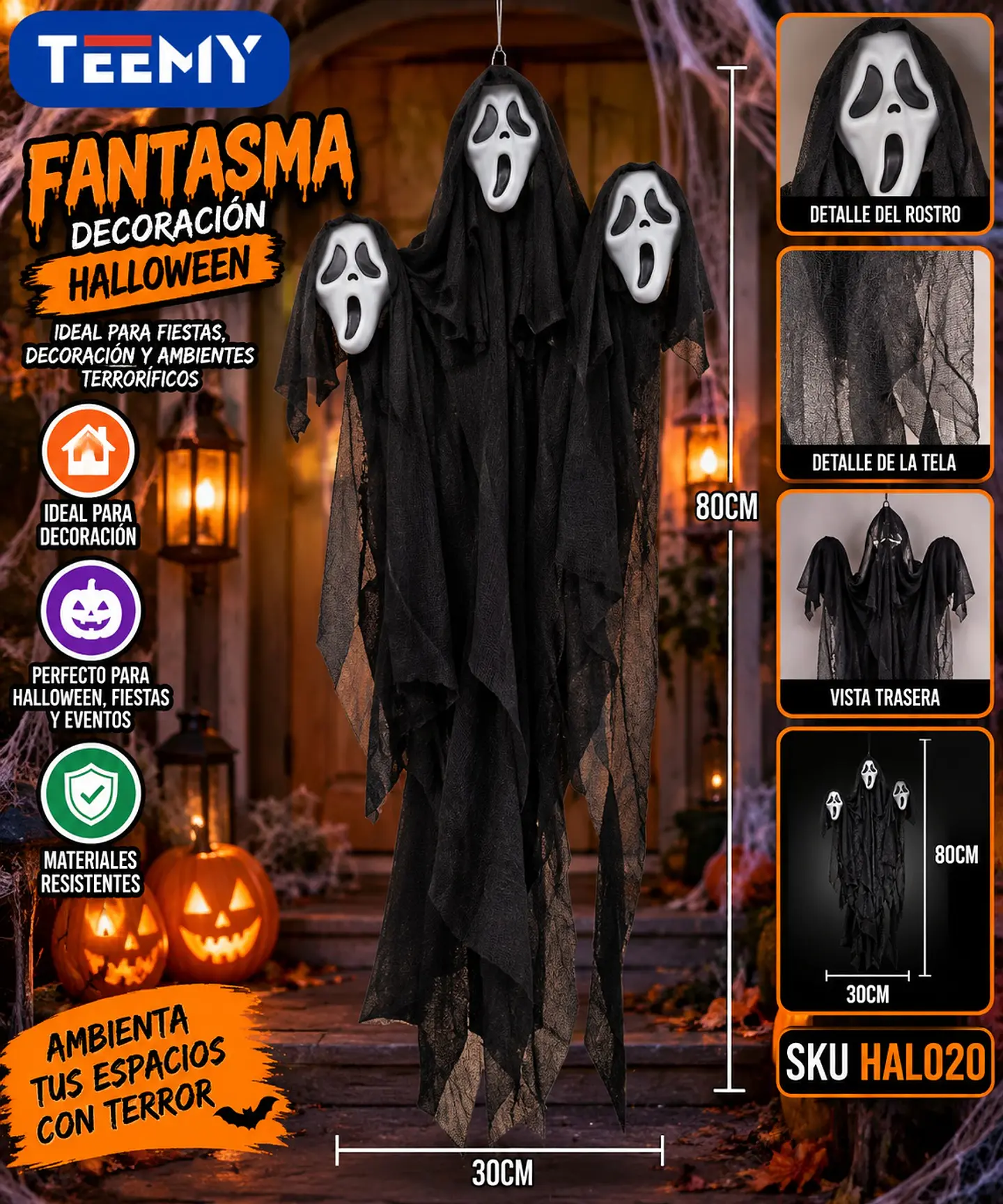 FANTASMA  DECORACION HALLOWEEN , 3 DEL MISMO POR MAYOR  (HAL020) 1