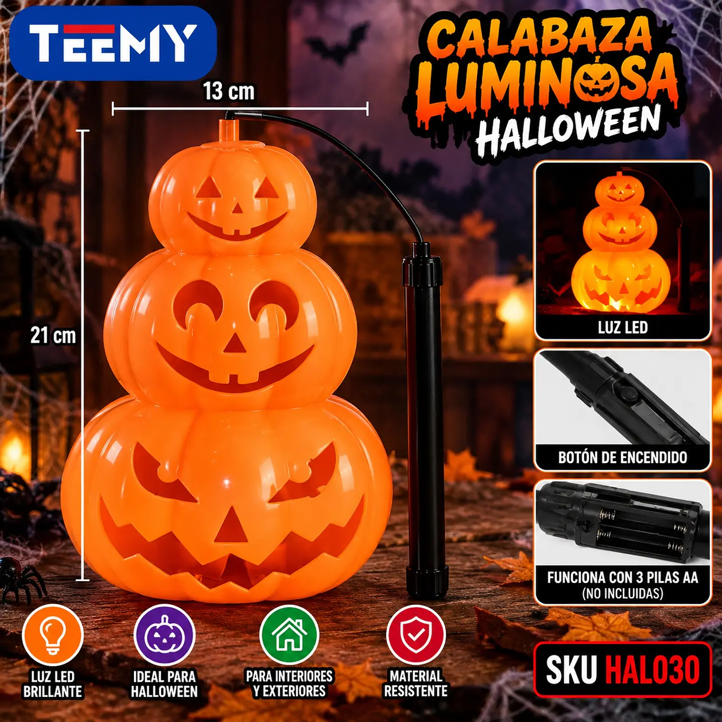 CALABAZA LUMINOSA,  3 DEL MISMO POR MAYOR  (HAL030) 1
