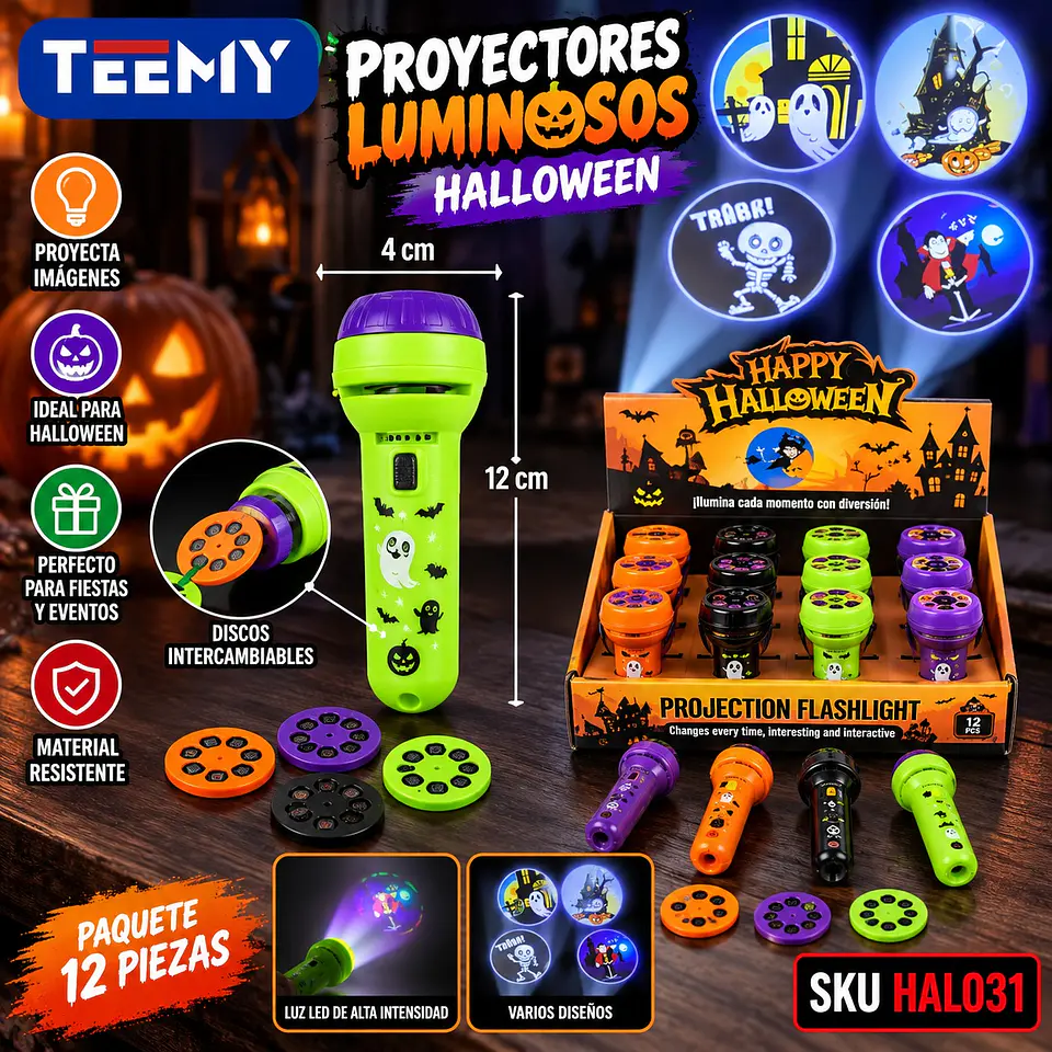 PROYECTORES LUMINOSOS HALLOWEEN PAQUETE 12 PIEZAS  (HAL031) 1