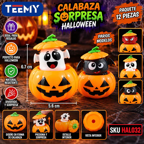 CALABAZA SORPRESA HALLOWEEN PAQUETE 12 PIEZAS  (HAL032)