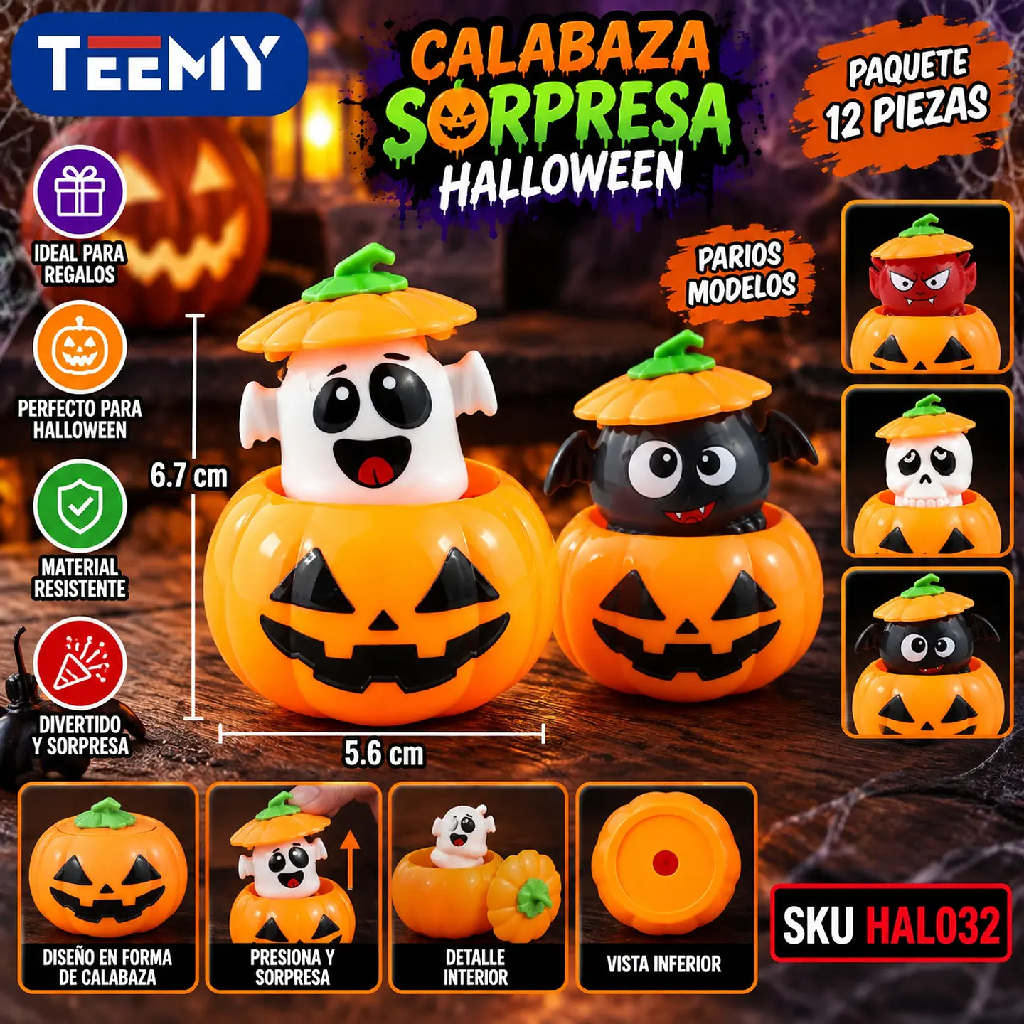 CALABAZA SORPRESA HALLOWEEN PAQUETE 12 PIEZAS  (HAL032) 1